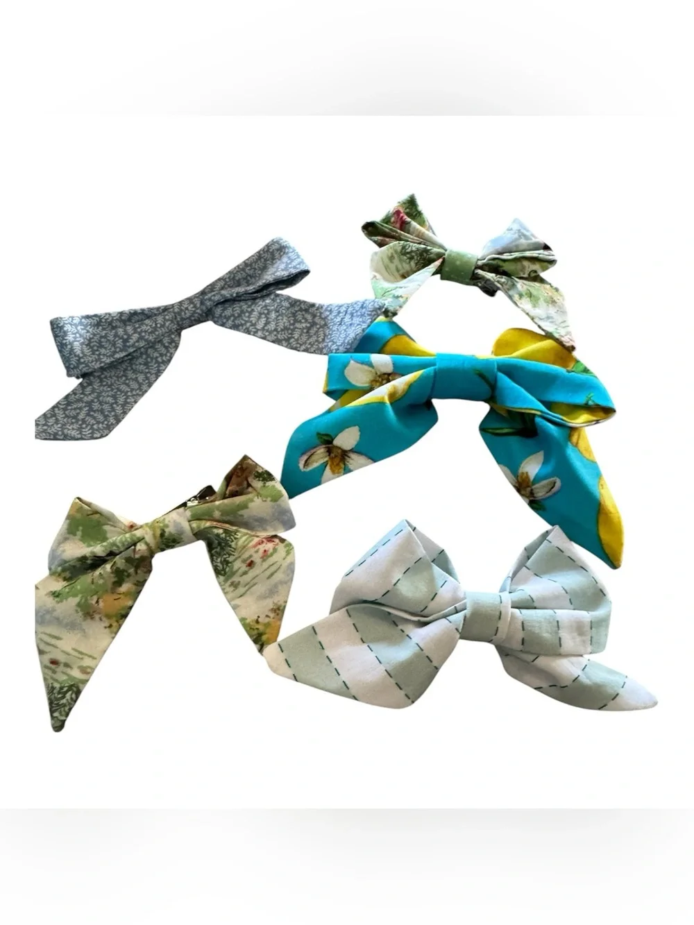 Handmade Kids hair bows Assorted Blue, Teal, Green, Gray set of 5